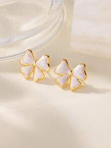 زوج من أقراط الفيونكة المينائية الراقية، مناسبة للفتيات، أقراط فيونكة لطيفة وجميلة باللون الوردي والأبيض والأسود، إكسسوارات مجوهرات للفتيات، هدية لها