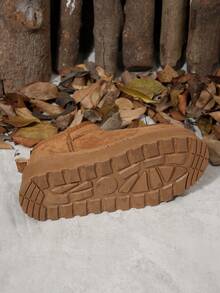 波西米亚风保暖内衬毛绒拖鞋，蓬松雪地靴，厚底一脚蹬保暖室内/室外靴，毛皮靴 - 棕色 - 查看 8