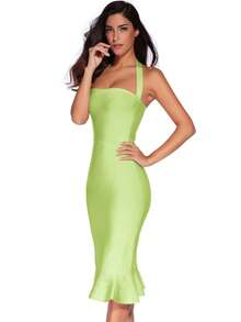 Women's Halter Fishtail Bandage Bodycon Dress Party Dress - màu xanh lá - Xem 3