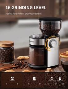 Burr Coffee Bean Grinder Electric, Adjustable Burr Mill With 16 Precise Grind Setting For 2-14 Cup, Silver. - 美規A型插(110-127V) - 查看 2