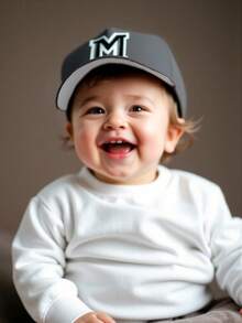 Mũ lưỡi trai trẻ em/trẻ nhỏ có thể điều chỉnh kích cỡ, in chữ cái A-Z, mũ chống nắng cho trẻ em, mũ snapback thường ngày unisex. - màu đen - Xem 2