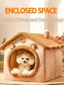 Fully Enclosed Pet House Thickened | Foldable Detachable Washable Cat Dog Bed, All-Season Nest For Small Medium Pets (Air Conditioning Room Suitable) - Multicolor - View 2