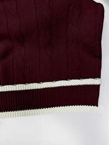 Men's Autumn/Winter Preppy Style Striped Colorblock Knit Vest, Casual Versatile Business Commute Sweater - Burgundy - View 5
