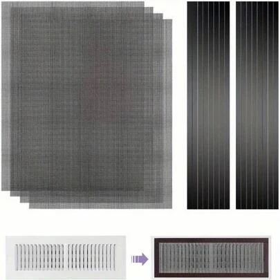 Set Of 4/8/12/16 Magnetic Floor Vent Covers Measuring 4inch By 10inch, Made From Customizable PVC Mesh, Suitable For Walls, Ceilings, And Floors To Trap Debris, Hair, And Insects In Black.