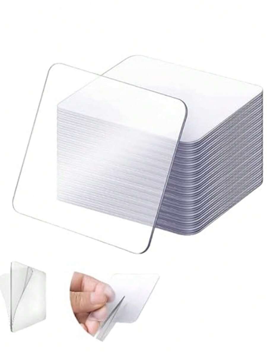 10-50 piezas (2.36 pulgadas/6 cm) Cinta adhesiva transparente cuadrada de doble cara, cinta adhesiva transparente desmontable de uso pesado para colgar en la pared