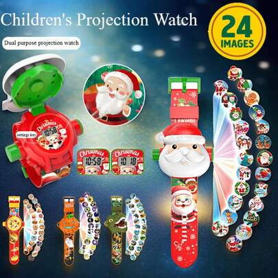 24 Exquisite Pictures Of Christmas And Halloween Cartoon Projection Watches Early Education Puzzle Luminous Toys Children's Watches Halloween Gifts Suitable As Gifts To Satisfy Babies' Curiosity
