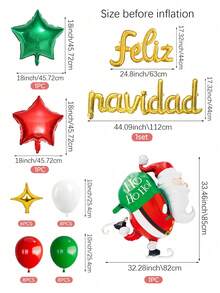 34 件/套金色“Feliz Navidad”圣诞老人装饰气球，包括红色和绿色星形气球、铝箔气球，适用于圣诞派对装饰、新年派对、圣诞节道具、拍照亭背景、圣诞家庭派对用品 - 彩色 - 查看 3