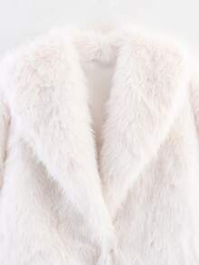 HH Women Solid Faux Fur Jackets Long Sleeves For Warmth Winter Coat Female Fashion Turn-Down Collar Loose Casual Outerwear - White - View 3