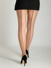 1双女士杏色超薄后缝连裤袜，薄款紧身裤，舒适保暖 - 杏色 - 查看 9
