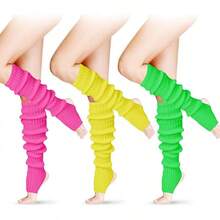 Long Leg Warmers Women 24 Inch Over Knee Knit Ribbed Leg Warmer Stirrup Yoga 80s Party Dance Ballet Supply - 黃色,綠色,玫瑰紅色 - 查看 1