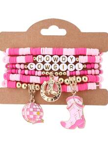 Set de 6 pulseras de arcilla suave con tema vaquero y estilo bohemio