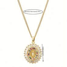 1pc Boho Vacation Style 18K Golden Plated Stainless Steel Necklace With Rhinestone Embellished Virgin Mary Pendant, Unisex Fashion Jewelry For Daily Wear, Parties, Mardi Gras, Christmas, Halloween - 金色 - 查看 6