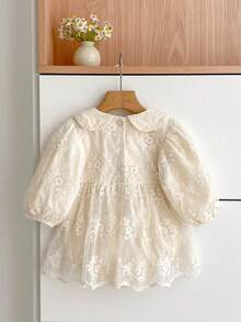 Spring/Autumn New Fashion Mesh Ruffle Skirt Bodysuit For Baby Girls, Princess Dress - Apricot - View 3