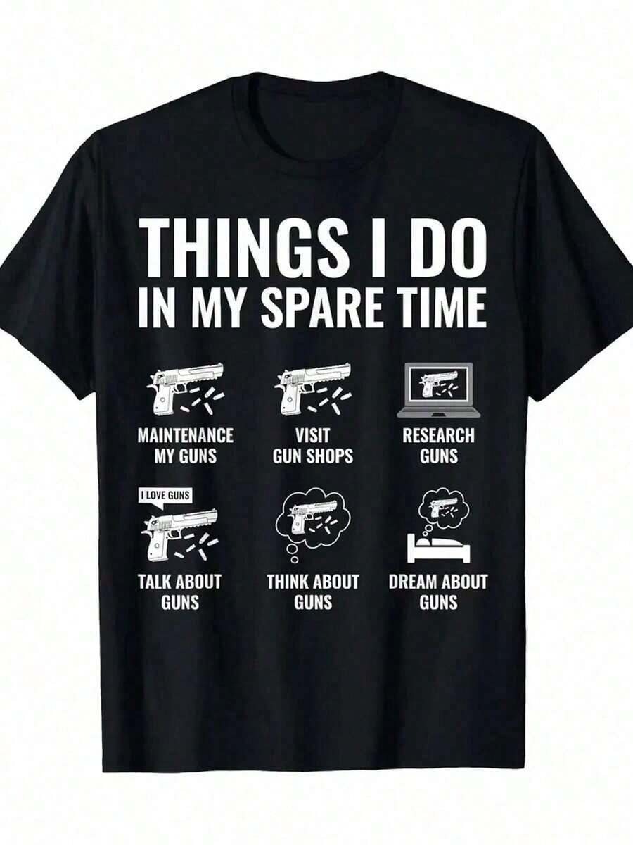 [Gun Enthusiast, Pure Cotton] Gun Enthusiast T-Shirt - High-Street Pure Cotton Short Sleeved T-Shirt With Exquisite Pattern Printing - màu đen - Xem 1