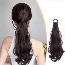 Women's Heat-Resistant Synthetic Ponytail Wig - Long Curly Wavy Non-Slip Rubber Band, Natural Layered Suitable For Daily Party Photos, Full Light Beige Color And All Hair Types Exclusive Stable High-Temperature Resistant Fiber Wig