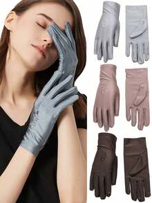 1 Pair Women's Thin Driving Gloves For Spring, Summer, Autumn, UV Protection, Elastic Lace Decor, Suitable For Outdoor Decoration