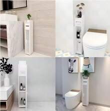 Rigogo 4-Tier Tall Bathroom Cabinet With Door & Drawer - Floor Standing Storage Organizer With Toilet Roll Holder & Shelves | Slim Design For Toilet, Bathroom, Kitchen | Freestanding, Easy Assembly, L 16 Cm X W 17 Cm X H 81 Cm - 白色 - 查看 8