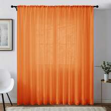 1 件白色雪纺薄纱窗帘，设计用于过滤光线同时保持透明，适用于卧室、办公室、厨房、客厅、书房和家居装饰。﻿ - 橘色 - 查看 1