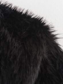 HH Women Solid Faux Fur Jackets Long Sleeves For Warmth Winter Coat Female Fashion Turn-Down Collar Loose Casual Outerwear - 黑色 - 查看 6