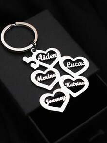 1pc Customized Multi-Heart Shaped Name Keychain, Stainless Steel Accessory, Personalized Family Member Name Keychain, Family Gift, Father's Day Gift, Graduation Gift, Couple Gift, Friendship Gift - Multicolor - View 8