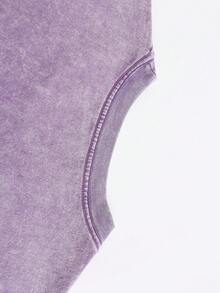 uaddw 100% Cotton Men's Street Retro Style Letters, Face Outline, Pink Meteor Flame Double-Sided Printing Vintage Washed T-Shirt, Fashionable And Casual, Suitable For Going Out Tops, Back To School, Street, Daily Wear, Men Clothes - Màu tím  Violet - Xem 4