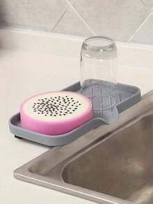 1pc Silicone Kitchen Sink Tray With Drain Spout, Soap Dish Rack, Sponge & Soap Holder Sink Drainer Mat, Household Kitchen Bathroom Accessories, Kitchen Organizer, Bathroom Decor, Drain Pad For Moisture-Proof, Multi-Purpose Draining Mat