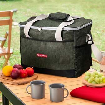 Sac isotherme portable multifonctionnel avec sangles, sac isotherme en tissu non tissé avec couche intérieure en feuille d'aluminium, boîte de rangement alimentaire étanche et anti-poussière, sac isotherme réutilisable, convient pour une utilisation par les adultes et les étudiants dans la cuisine, l'école, le bureau, le camping, le pique-nique, les voyages