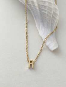 Magic Fish 1pc Classic Perforated Gold Letter Necklace A-Z 26 Initial Pendant Necklace, Stainless Steel Charm Jewelry Gift, Suitable For Daily Wear - Gold - View 37