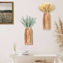 2 Pack Wooden Wall Vase Set - Brown Modern Farmhouse Boho Wall Decor Entryway, Hallway, Bathroom, Living Room, Dining Room, Narrow Spaces - 棕色 - 查看 5