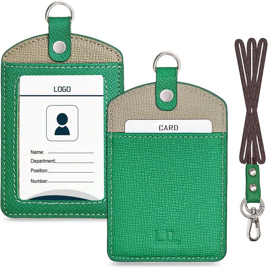 BOKOVNGEE Cowhide ID Badge Holder With Adjustable Nylon Lanyard - Vertical Clear Window & Card Slot - View #12
