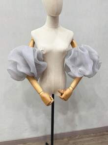 1 件象牙色欧根纱泡泡袖和 2 件弹性新娘腕带短款婚礼配饰圣诞秋季配饰