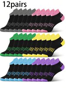 1/6/10/12/15/20/30 Pairs Candy Color Women Sports Ankle Socks, Comfortable Breathable Simple Fashion Moisture-Wicking Socks, Suitable For Sports, Walking, Campus, Commuting
