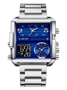 LIGE Hombres 1 pieza Reloj digital plata de acero inoxidable con tira negocio impermeable cuadrado esfera , para decoración diaria - Plateado - Ver 10