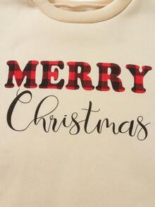 Mommy And Me Matching Christmas Sweatshirts Family Matching Xmas Outfits Long Sleeve Crewneck Let It Snow/Merry Christmas/Merry Bright Letter Print Sweatshirts Pullover Tops Winter Fall Clothes - 卡其色 - 查看 10