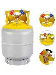 GCCSJ 30LB Refrigerant Recovery Tank - Multi-Gas AC Freon Recovery Cylinder For R12/R22/R134A/R410A, Heavy-Duty Steel Tank With 1/4" SAE Y Valve & Dual Valve Ring, DOT-Certified Reusable HVAC Tool For Auto & Home AC Repair (Gray/Yellow)