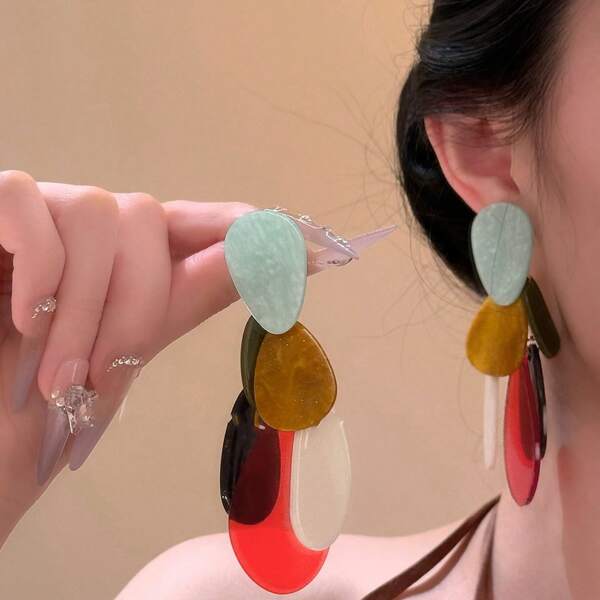 1 Par de Brincos de Lágrima com Borla Tie Dye Acrílica Exagerada