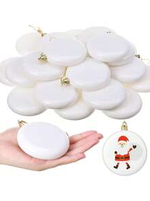 12/24 Pcs 3.15 Inch Christmas Blank White Ball Ornaments Plastic White Matte Flat Discs Christmas Ornaments Xmas Christmas Tree Hanging Ornament Decorations DIY Crafts Painting Drawing