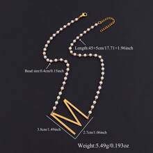 1 chiếc vòng cổ thời trang cổ điển đính chữ cái lớn và hạt ngọc trai giả, dành cho nữ. - trắng - Xem 2