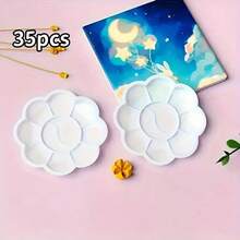20/35/50pcs Mini Flower Shaped Plastic Painting Palettes - Art Oil Painting Trays For Watercolor, Acrylic And Oil Painting Mediums - White - View 15