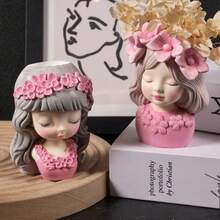 Molde para maceta de flores, corona floral, taza de vela con diseño de niña, maceta de flores de princesa, molde de silicona - Blanco - Ver 6