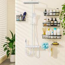 Adhesive Shower Caddy, 5 Pack Rustproof Stainless Steel Bath Organizers With Large Capacity, No Drilling Shelves For Bathroom Storage & Home Decor - 墨綠色 - 查看 5