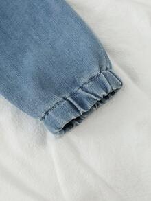 Timzgo 男童秋季长袖牛仔衬衫,百搭休闲洗水牛仔夹克,适合小男孩户外穿着 - 藍色 - 查看 6