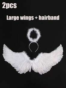 2PCS Halloween Angel Wings/Demonic Wings Set, Feather Props, Suitable For Party Decoration, Dance Events, Performances, Fashion Magazine Shoots, Model Parades And Various Holiday Role-Playing Props (Made Of Natural Feathers)