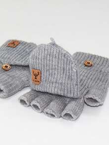 Luvas de Tricô Quentes com Parte Superior Reversível, Luvas Sólidas Grossas para Escrita, Estudantes, Outono/Inverno, Decoração de Outono Masculina