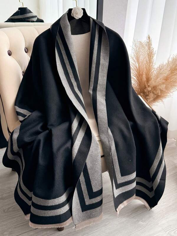 1 pièce Écharpe jacquard épaisse et chaude minimaliste pour l'automne/hiver, étole réversible élégante bicolore pour femmes