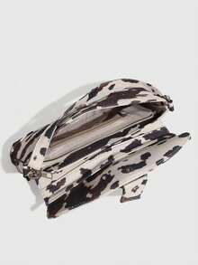 时尚女士手提包，复古Y2K宝贝风格女士单肩包，撞色奶牛纹马鞍包，Y2K腋下包，个性化不对称手提包，时尚撞色小钱包 - 白色 - 查看 5