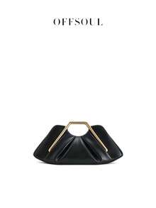 Vintage Asymmetrical Ruffle Cloud Clutch Bag, Unique Metal Hardware Handbag, High-End Retro Clutch Purse For Party, Banquet , Gifts For Women - 黑色 - 查看 7