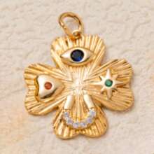 1pc Colorful Fashionable Pearl Lucky Clover Coconut Tree Flower Zirconia Natural Stone Pendant, Plated With 18K Gold, DIY Jewelry Accessories, DIY Necklace Accessories, Bracelet Accessories, Keychain Accessories, Easy To Match, Can Be Worn As An Exquisite Talisman Pendant. - Multicolor - View 15