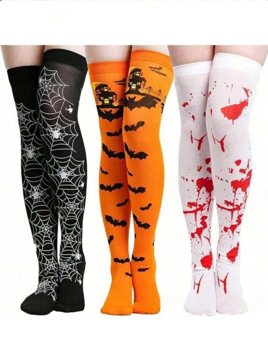 1 pereche șosete până la coapsă de Halloween, ciorapi lungi, ciorapi peste genunchi de Halloween, șosete de festival pentru cosplay de Halloween, ciorapi amuzanți pentru farse de Halloween, recuzită pentru costume de petrecere de Halloween