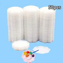 20/35/50pcs Mini Flower Shaped Plastic Painting Palettes - Art Oil Painting Trays For Watercolor, Acrylic And Oil Painting Mediums - White - View 14